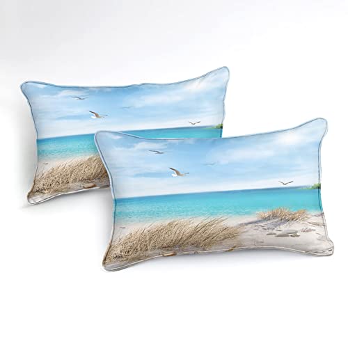 Move Over BZ-HD-Q-001 Blue Ocean Bedding Set Beach Themed Comforter Set Queen Size 4 Pcs White Seagull And Seaside Rocks Seascape Pattern Blue Island Scenery Coastal Bedding Set Ocean Beach Bedding Set thumb #5