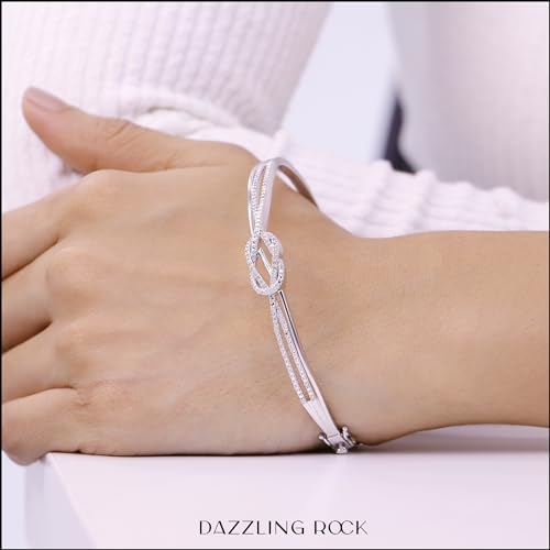 Image of Dazzlingrock Collection Round White Diamond Infinity Knot Bangle Bracelet for Her (Diameter 2.75 inch, 0.25 ctw, Color I-J, Clarity I2-I3) in 925 Sterling Silver