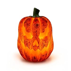 Halloween Flickering Pumpkin Flameless Candle Lights LED Ghost Face Pumpkin Real Wax Candle Battery Powered with 6 Hour Timer Unscented Halloween Indoor Decoration