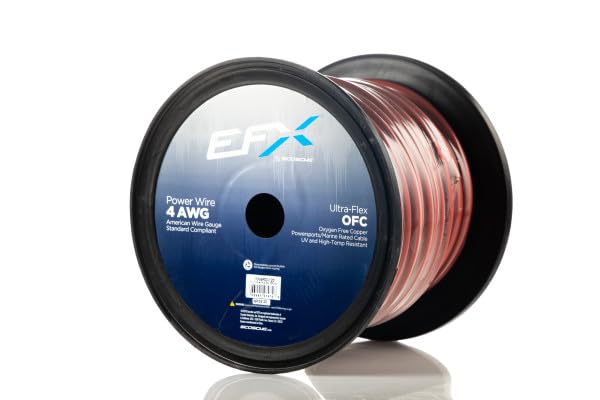 Scosche EFX PW4RD-125 4 Gauge OFC Wire, 4 AWG Pure Copper Power Ground Wire Cable (125ft Red) True Spec and Soft Touch Welding Wire, Battery Cable Wire, Automotive Wire, Car Audio Stereo, RV Trailer