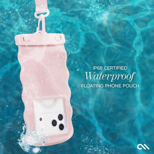 Image of Case-Mate Wavy IP68 Large Waterproof Phone Pouch - Ballet Pink Twinkle | Hidden Pocket for Card /Cash - Floating Mobile Cover w /Crossbody Lanyard - Fits All Phones - Travel Accessory for Beach & More