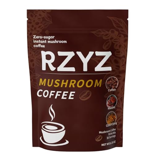 RZYZ Mushroom Coffee, Medium Roast, Organic Instant Blend, 30 Ser...
