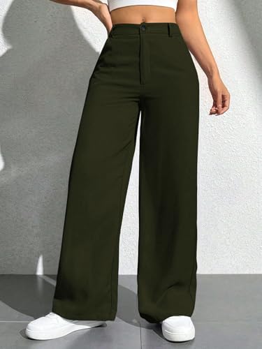 Image of Toochki Trousers for Woman Pants Women's Formal Office Korean | Beige Black Track Pant | Straight | Cotton Spandex Stretchable Trouser | High-Waisted Bottom Wear