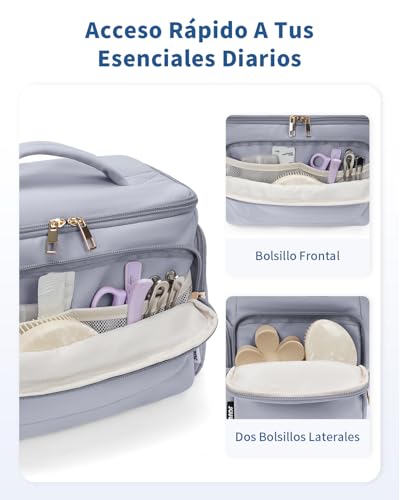 WANDF Neceser de Viaje Grande, Bolso de Maquillaje de Apertura Amplia con Asa, Bolso Cosmético Hinchado para Toallas, Cosméticos, Accesorios y Elementos Esenciales para Mujeres - imagen 5
