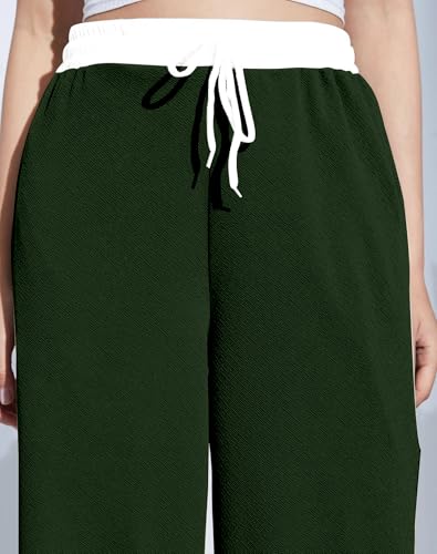 Image of Mehrang Wide Leg Drawstring Pants, with Contrast Waist Band || Casual Lounge Wear Side with Pockets, High Waisted, Relaxed Fit Trouser for Women
