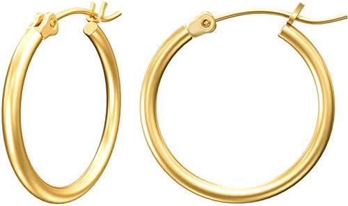 Gacimy Smal Gold Hoop Earrings for Women, 14K Gold Plated Hoops with 925 Sterling Silver Post, Yellow Gold 20mm Small Hoop Earrings for Women