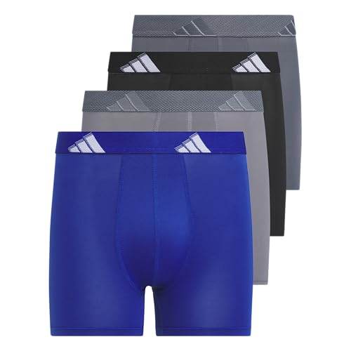 Image of adidas Boys Performance Microfiber Boxer Briefs (4-Pack or 3-Pack) Kids Graphic Underwear, Team Royal Blue /Grey /Black, XL