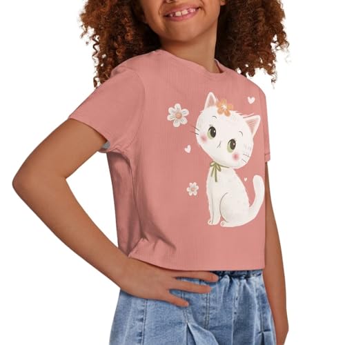 Image of Girls Fashion Crewneck Tee Shirts Casual Short Sleeve Crop Top Summer Outfits 5-14 Years Old