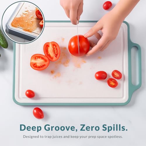 Image of Homeze Double Sided Chopping Board 40x30 cm | Stainless Steel & Wheat Straw Cutting Board | Heavy Duty Non-Slip Kitchen Board | BPA Free, Odour Resistant, Dishwasher Safe