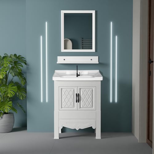 Image of WASSMIST Floor Mounted Bathroom Vanity | Modern Floor Standing Basin Cabinet for Bathroom | Thermoplastic Cabinet (White)