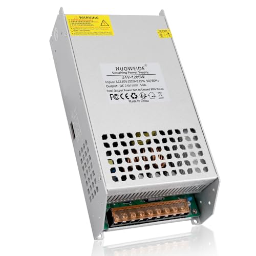 24V 50A 1200W Power Supply Transformer, 110V AC to DC 24V Converter Adapter 50A 1200W SMPS, DC 24v Switching Power Supply for LED Strip Motor Pump CCTV Camera System Car Stereo 3D Printer