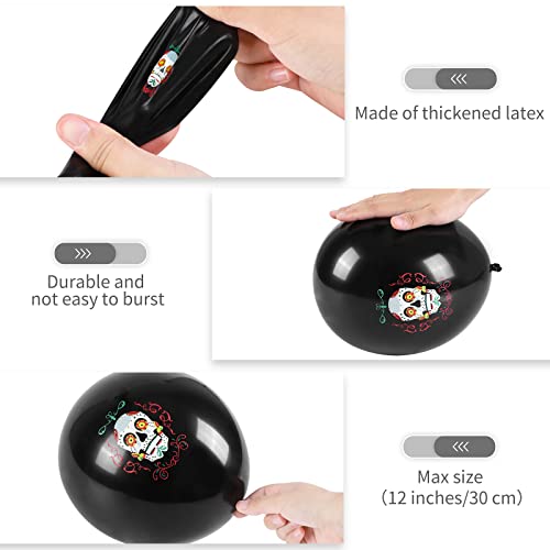 Durony 72 Pieces Day Of The Dead Balloons 12 Inch Sugar Skull Balloons Black Latex Dia De Los Muertos Balloons Halloween Skeleton Balloons For Halloween Day Of The Dead Party Supplies, 8 Designs #TOP2