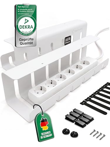 UNITURE Kabelkanal Schreibtisch [DEKRA Zertifiziert] - 2er Set - 2x40cm Kabelhalter - Kabelführung - Cable Management Under Desk - Weiß