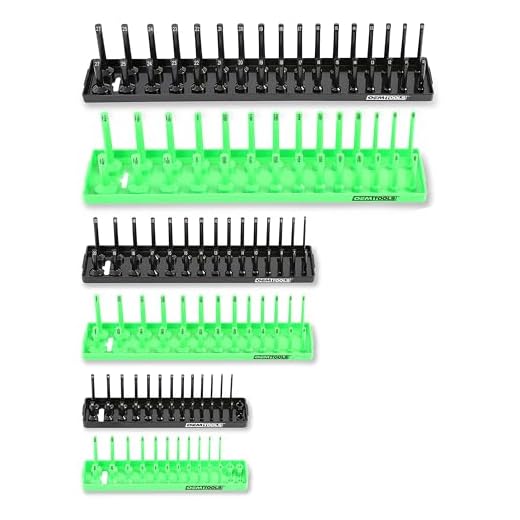 OEMTOOLS 22233 6 Piece Socket Tray Organizer Set, Green and Black, Socket Rails, Holds 80 SAE & 90 Metric Sockets, 1/4", 3/8", & 1/2" Drive