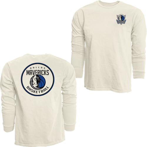 Dallas Mavericks NBA Officially Licensed Long Sleeve T-Shirt Ringspun Front/Back Ivory, Large
