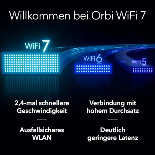 NETGEAR Orbi 870 Serie Tri-Band WiFi 7 Mesh-System (RBE873) - Router + 2 Satellit-Repeater, Sicherheitsfunktionen, bis zu 21 Gbit/s, Abdeckung bis 600 m2, 150 Ger&auml;te, 10-Gig-Internetanschluss, BE21000