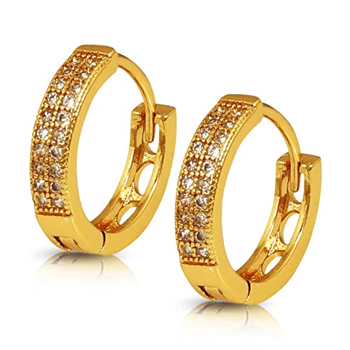 MUCH-MORE AD Cubic Zirconia Latest Fashion Stud Bali Earring For Women Contemporary Gold Plated American Diamond Small Hoop Tops Earring For Girls