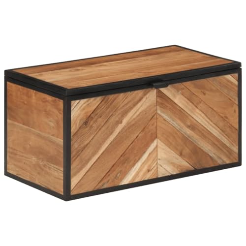 Molumvel Baúl de madera maciza de acacia y hierro negro, 60 x 30 x 30 cm, para salón, dormitorio y pasillo, baúl de madera con tapa