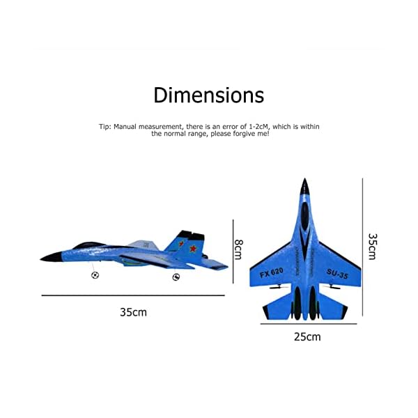 Risegun RC Flugzeug, SU-35 ferngesteuerte Flugzeug Modell, RC Starre Flügel Flugzeug Gleiter mit Licht, Kinder Spielzeug Geschenke, für Erwachsene, Anfänger und Kinder (blau) – Bild 4
