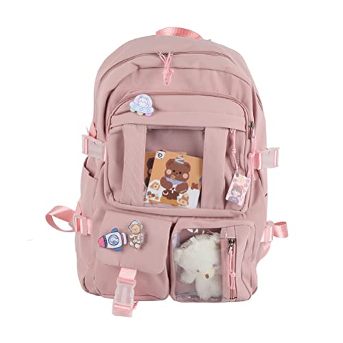 NYSUZHOUJI Kawaii Cute Bear Mochila Gran capacidad Agua Pediendo bolsas escolares japonesas de nylon para adolescentes (Rosa)