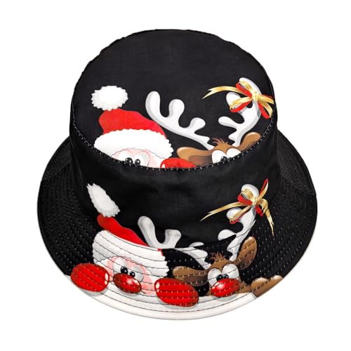Image of Bucket Hat for Women Men,Travel Sun Beach Cap,Unisex Fishing Outdoor Boonie (Christmas Santa)