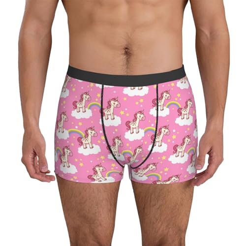 Mens Underwear - Boxers for Men, Pink Cartoon Cute Horse Rainbow Boxer Briefs for Men Pack, Mens Boxer Briefs