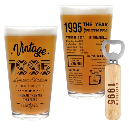 Brikabia 30th Birthday Gifts for Men, 30 Year Old Gifts for Him, Vintage 1995 Beer Drinking Glass and Opener, Best Men’s 30th Birthday Gift Ideas Turning 30, Happy 30th Birthday Decorations
