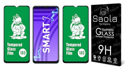 Image of Saola 18D Tempered Glass With Inbuilt AirBag Borders For Infinix Smart 7 (Pack Of 2) with Free Installation Kit. Full screen Coverage - 6.6 inch