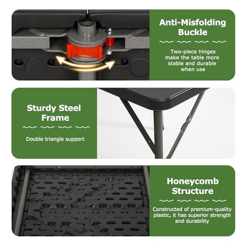 Image of BestOffice 4 FT Picnic Table Folding Table Camping Plastic Table Fold Up Table Lock for Party Event, Black