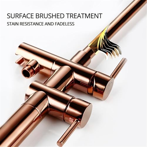 Image of BASSINO Luxury Freestanding Floor Mounted Bathtub Faucet with Hand Shower /6x8x45 Inches Premium Stand Alone Bath Tub Mixer Tap for Bathroom /Free Standing Tub Filler for Spa-Villa Bathrooms(Rose-Gold)