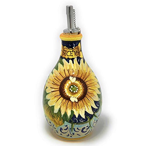 CERAMICHE D'ARTE PARRINI - Italian Ceramic Art Pottery Cruet Vinegar Decorated Sunflower Hand Painted Made in ITALY Tuscan