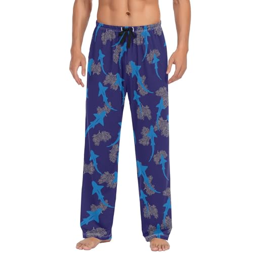 Mens Pajama Pants Theme Of Sharks Men's Pajama Bottoms Sleep Lounge Pj Pants for Men Drawstring Pockets S-XXL