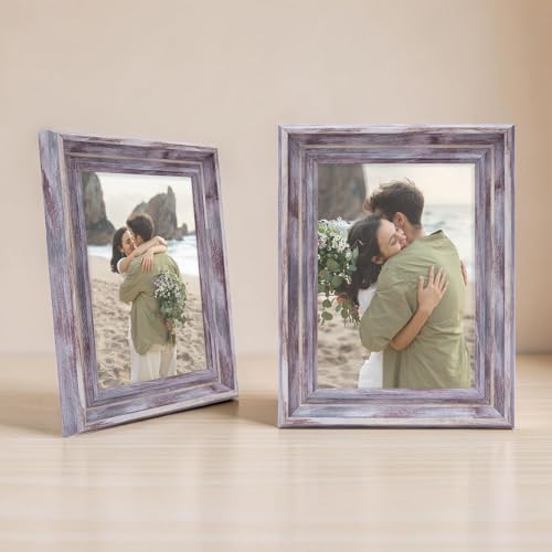 Image of GOLDEN PEACOCK Set of 2 5x7 Inch Photo Frames - Antique Dusty Grey Finish | Elegant Wall Hanging & Tabletop Picture Frames for Home Decor & Gifting