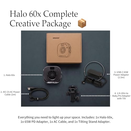 Image of Amaran Halo 60x Bi-Color COB LED Monolight, 63W Continuous Output, 2700K-6500K, 3,270 Lux @ 1m, USB-C PD, NFC App Control, Bowens Mount for Studio Photography, Livestreaming & Video Production