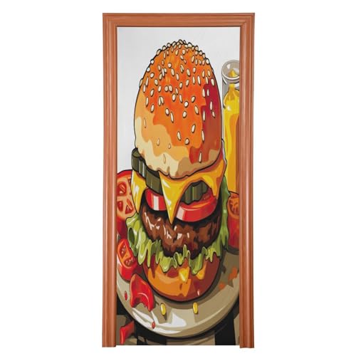 FLildon Big Hamburger Print Door Cover Decoration, Party Accessory Porch Decor for Festive Ornament Room Door Covers 35 x 79 Inch