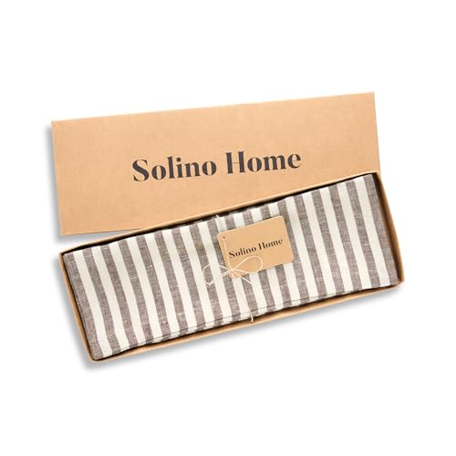 Image of Solino Home 100% Pure Linen Placemats, 14 x 19 in, Brown Striped, Set of 4