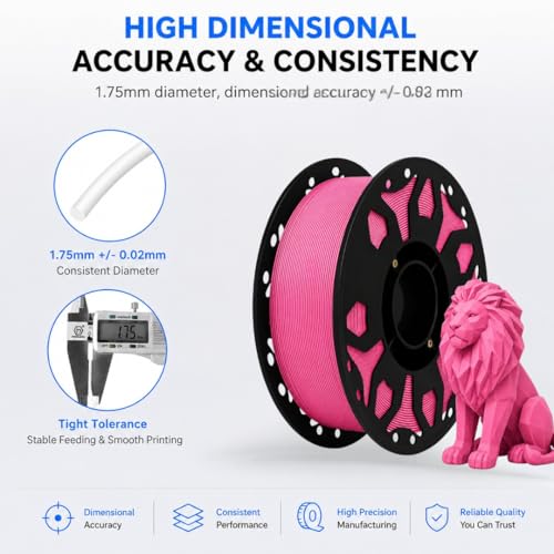 Image of FILAMONT PLA+ 3D Printer Filament 1.75mm, High Strength & Low Warp Printing Material, Dimensional Accuracy ±0.02mm, Vacuum Sealed with Desiccant, 1kg Spool (Pink)