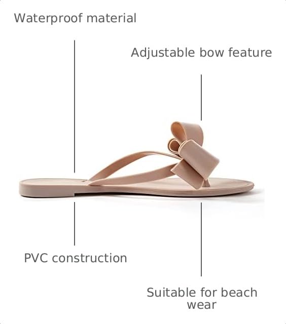 Image of Mtzyoa Women Flip-Flops Flat Sandals Jelly Bow Beach Flat Rivets Rain Cute Dressy Summer Sandals