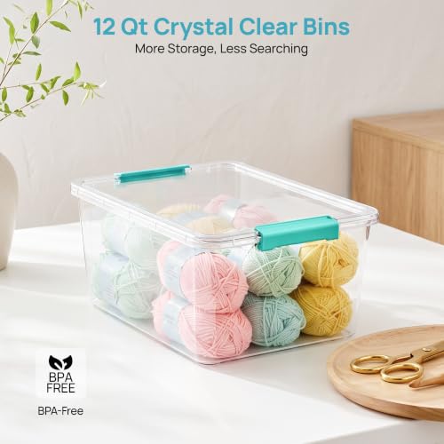 Image of Vtopmart 4 Pack 12 Qt Clear Craft Storage Bins with Lids and Latches | Stackable Plastic Storage Box for Art & Craft Supplies, Paper, Toys, BPA-Free Containers for Organizing