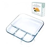 10 Inch Glass Divided Plates for Adults, 4 Compartment Sectioned Dinner Plate, Glass Portion Control Plate 1 Pack, Microwave & Dishwasher Safe, Healthy Meal Serving Tray, Gift Box Included