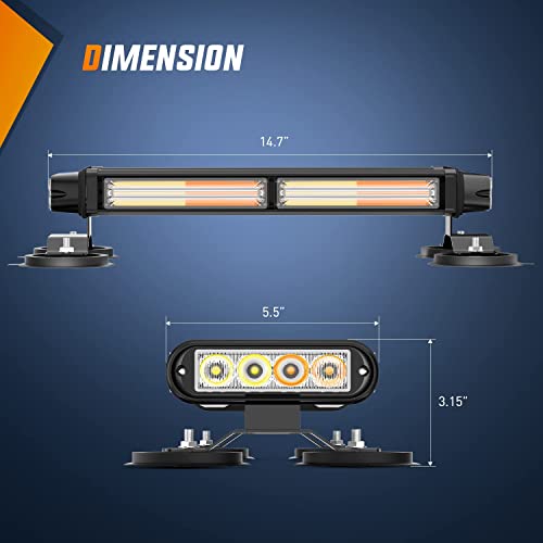 Image of Nilight 14.5 inch Amber White COB LED Strobe Rooftop Flashing Light Bar High Visibility Emergency Hazard Warning Beacon w /Magnetic Base for Safety Vehicles Trucks Pickup Cars Snowplow,2 Years Warranty