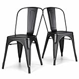 SOLEGGIATA Metal Dining Chairs Set of 2 Iron Tolix Chair Stackable Outdoor/Vintage/Kitchen Restaurant Indoor Outdoor Matte Midnight Black