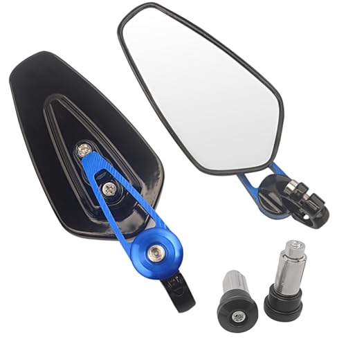 Espejos retrovisores de moto en aluminio mecanizado azul para manillares de 22mm