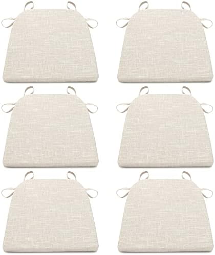 Tromlycs Kitchen Chair Cushions with Ties for Dining Room Chairs Seat Pads Set of 6 Farmhouse 16x16.5 inch White Beige