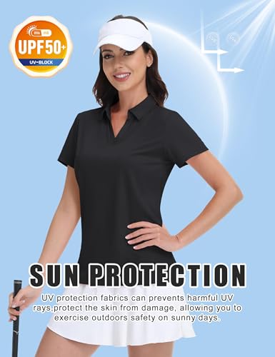 Women's Golf Shirts Short Sleeve Polo Collared Tennis Shirt V Neck Quick Dry Sun Protection UPF 50+ T-Shirts3