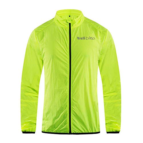 Ultra Lightweight Cycling Jacket Sports Anti UV, Packable, Breathable, Water Repellent, Safe Fluo Green