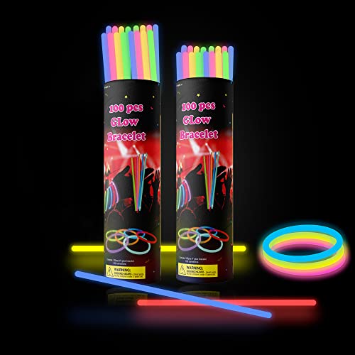 ADORBE 200Pcs Long Lasting Glow Sticks Glow in the Dark Party Supplies Set 7 Inch 8 colors Fun Game Toys with Eye Glasses Bracelets Necklaces for Christmas Decorations Kids Adults Birthday Party