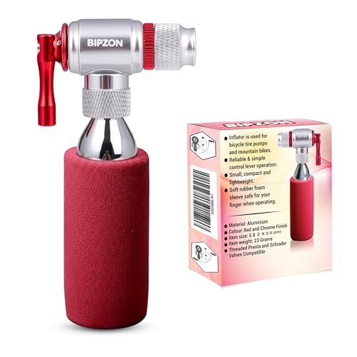 BIPZON CO2 Bike Tyre Inflator - Quick & Easy Cycling Tire Pump Presta and Schrader Valve Compatible 12g 16g 20g & 25g Threaded Cartridges - For Road MTB & Hybrid Bikes (Cartridges Not Included)