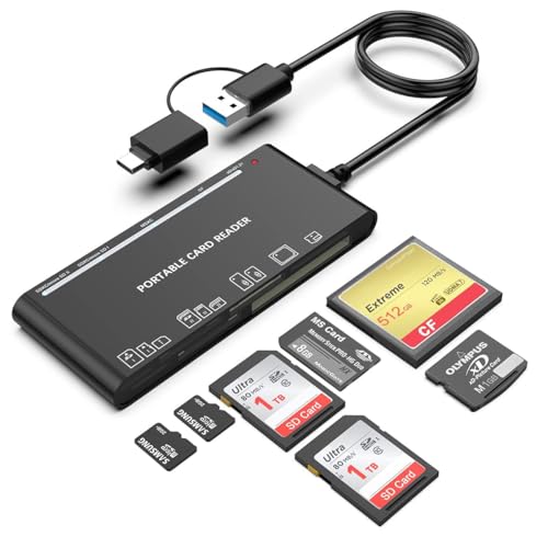 Lector de tarjetas USB C USB3.0 7 en 1, lector de memoria SD/TF/CF/Micro SD/XD/MS/adaptador/Hub SD SDXC SDHC CF CFI TF Micro MS MMC UHS-I tarjetas, Windows/Mac/Linux/Android