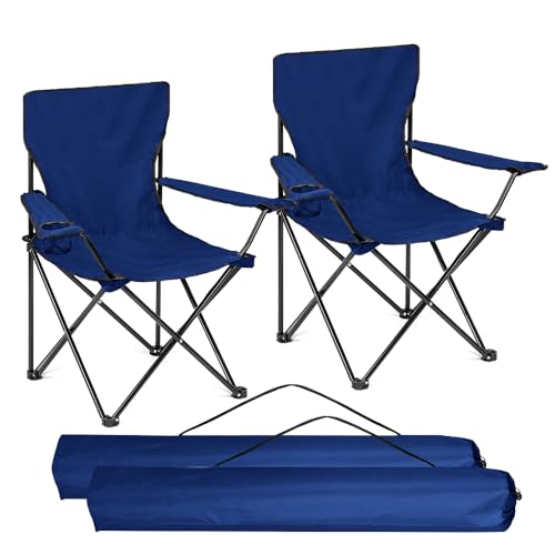 ZOPPER Folding Camping Chair Dark Blue pk2 Portable Outdoor Chair with Cup Holder & Armrests 85kg Capacity Lightweight Compact Garden, Caravan Trips, BBQs, Beach, Picnics, Fishing, Travel & Hiking